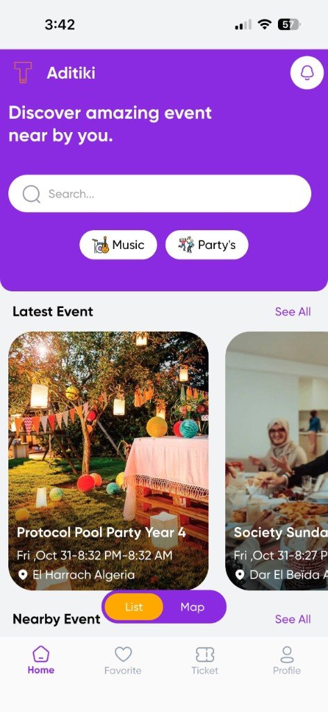 Interface réelle de l’application Aditiki